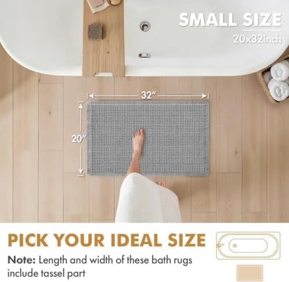 MIULEE Set of 2 Waffle Bathroom Rugs Boho Bath Mat Light Grey 20x32 Inch
