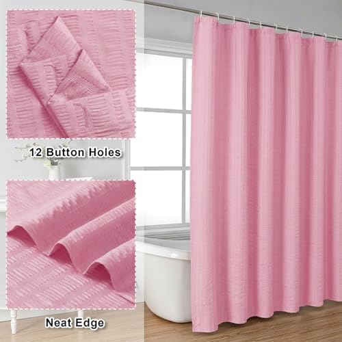 Aiyufeng Moga Bright Pink Fabric Shower Curtains for Bathroom - Hotel Spa Polyester Cloth Bath Curtain with 12 Holes, 72x72, Machine Washable, Bright Pink