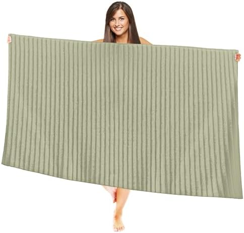 Elegant Comfort 100% Turkish Cotton Corduroy Ribbed Luxury Jumbo Bath Towel Ultra Soft - 35 x 70 Inch - Luxury Spa Premium Hotel Quality Highly Absorbent and Quick Dry Large Bath Towel, Mint Green