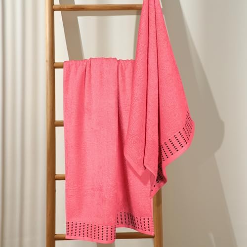 BELIZZI HOME Cotton 2 Pack Oversized Bath Towel Set 28x55 inches, Large Bath Towels, Ultra Absorbant Compact Quickdry & Lightweight Towel, Ideal for Gym Travel Camp Pool - Coral Orange