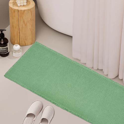 ZALL Sage Green Waffle Bath Mat,Super Absorbent Non Slip Bathroom Rug, 24x72inch, Machine Washable Ultra Soft Floor Mats