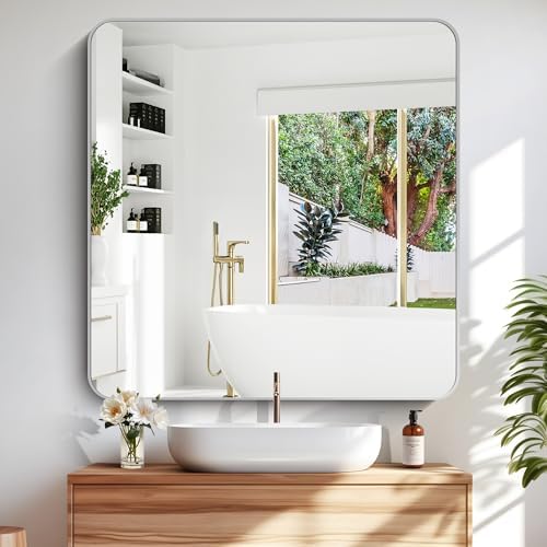 DESBING 42" x 42"Bathroom Mirror, Silver Wall Mirror with Metal Frame, Decorative Rectangular Vanity Mirror for Bedroom Bathroom Living Room Entryway (Horizontal/Vertical)