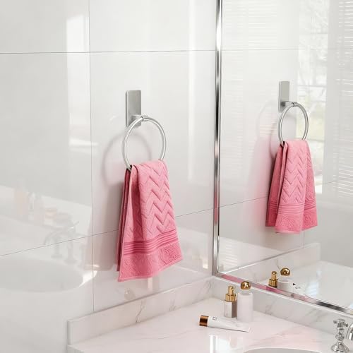 STWWO Hand Towel Holder for Bathroom, Brushed Nickel Towel Ring Adhesive