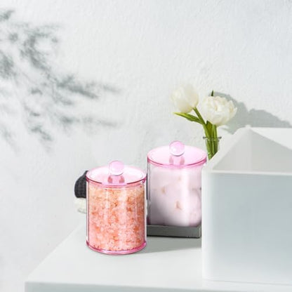 6 Pcs Acrylic Qtip Holder, Cotton Ball Holder Jars with Lids, Pink