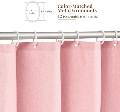 BTTN 72x78 Boho Scalloped Linen Textured Cloth Shower Curtain Set, Pink