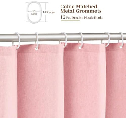 BTTN 72x78 Boho Scalloped Linen Textured Cloth Shower Curtain Set, Pink