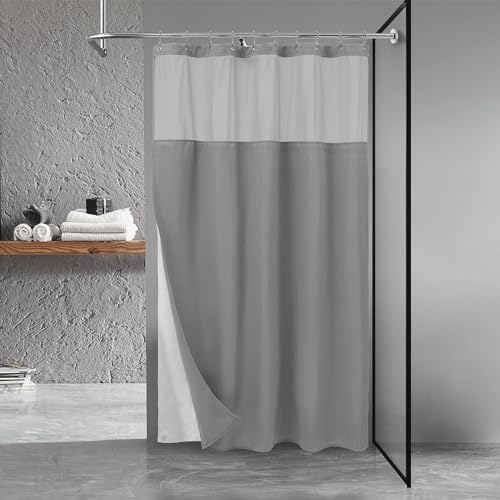 N&Y HOME 54 x 78 Waffle Weave Shower Curtain with Snap-in Liner Set Gray