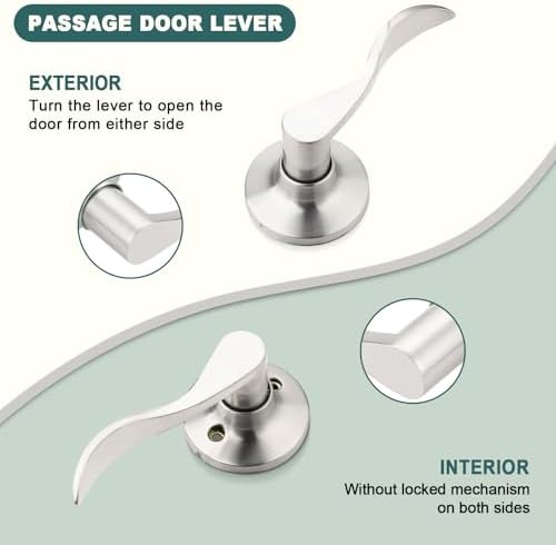 GOBEKOR 10 Pack Satin Nickel Passage Lever Handle Interior Door Levers Hallway Closet Door Handles Wave Door Lock Keyless Lever Door Handles