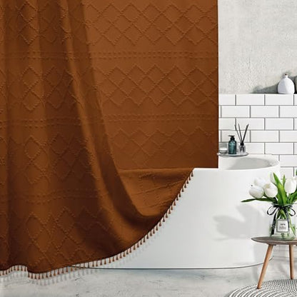 Siiluminisoy 84 Inch Long Shower Curtain Terracotta Shower Curtain Fabric 72 x 84 Shower Curtain Cloth Textured Tufted Chevron Vintage Shower Curtains for Bathroom