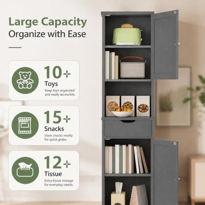 Walsunny Tall Bathroom Storage Cabinet with 6 Adjustable Shelves, Gray