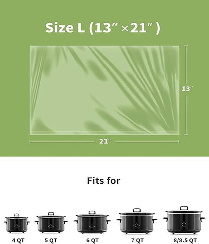 KOOC Slow Cooker Liners 13x21 inch 10 Count Large Size Disposable Pot Liners Cooking Bags Fit 3QT to 8.5QT Pot BPA Free Fresh Locking Seal Design