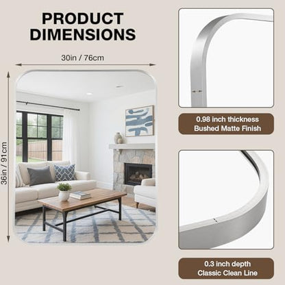 30"x36" Bathroom Mirror for Over Sink, Brushed Nickel Vanity Mirror