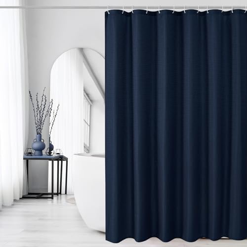 Gibelle Navy Blue Cloth-Textured Shower Curtain, Hotel Style, 72 X 72