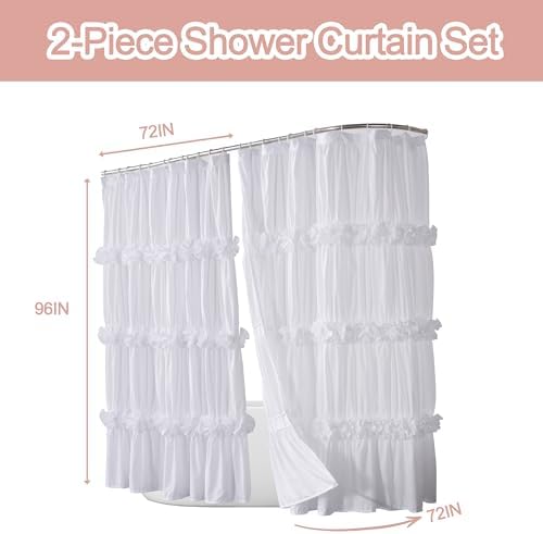 Homechoice Decor Fabric Shower Curtain 2 Pack, 72" W x 96" L x 2 Panels