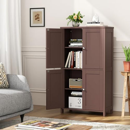 Shintenchi Bathroom Storage Cabinet with Doors and Shelves, Floor Cabinets for Washroom Furniture, Laundry Room, Organization with Adjustable Shelf, Brown