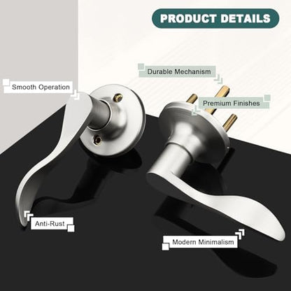 GOBEKOR 10 Pack Satin Nickel Passage Lever Handle Interior Door Levers Hallway Closet Door Handles Wave Door Lock Keyless Lever Door Handles