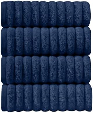 Elegant Comfort Luxury 100% Turkish Cotton Corduroy Ribbed 4 Pack Hand Towel Set 16 x 28 Inch - Absorbent, Super Soft, Quick Dry, Premium Towels for Bathroom, Gym, Spa and Hotel Use, Navy