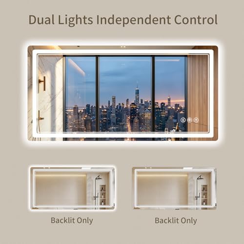 24"x48" LED Bathroom Mirror with Lights, Backlit + Front Lit, Anti-Fog, Lighted Bathroom Mirror for Wall, HD Shatterproof Tempered Glass, Dimmable, Memory Function (Horizontal/Vertical)