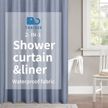 Long Fabric Shower Curtain,No Liner Needed,72x78,Blue Gray