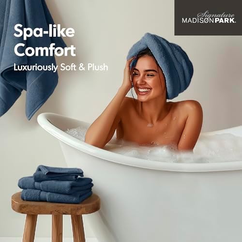 Madison Park 800GSM 100% Cotton Bathroom Bath Towel Set of 8, Blue