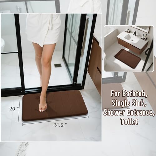 Yimobra Brown Bath Mat 31.5x20 Inch, Super Soft Absorbent Memory Foam Bathroom Rug Non Slip, Quick Dry, Machine Washable Floor Carpet for Tub Shower, Home Decor Accessories