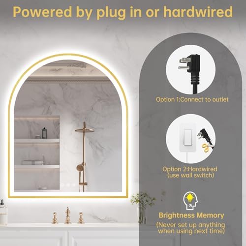 30"x36" Arched LED Lighted Bathroom Mirror with Lights