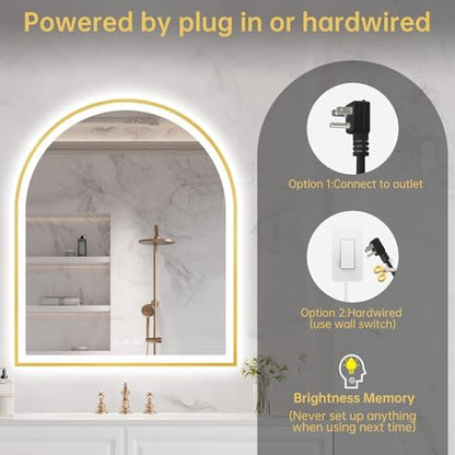 30"x36" Arched LED Lighted Bathroom Mirror with Lights