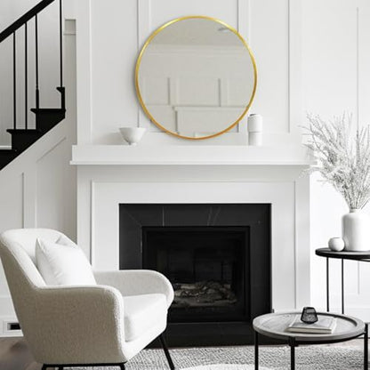 Round Mirror 30 inch Gold, Circle Mirror, Brushed Gold Metal Frame