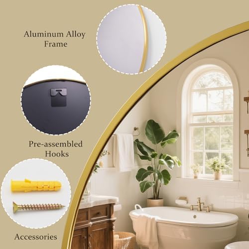 XRAMFY 40 Inch Round Mirror - Gold Circle Mirrors for Bathroom, Entryway