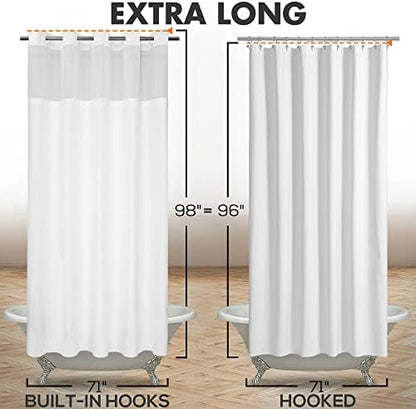 River Dream Extra Long No Hook Shower Curtain with Snap-in Liner, White