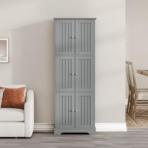 ChooChoo 63.2" Tall Bathroom Storage Cabinet with 6 Doors