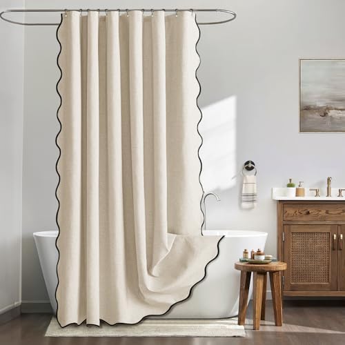 MIULEE 72"x108" Extra Long Scalloped Linen Shower Curtain Cream