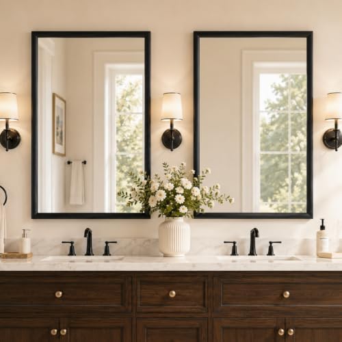 2 Pack Black Bathroom Mirrors for Over Sink 24x36 Inch