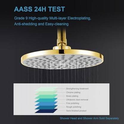 OFFO Shower Arm with Flange, 10 in Bright Gold Wall Mount Replacement Angle Shower Head Arm Wall-Mounted For Fixed Shower Head & Handheld Showerhead