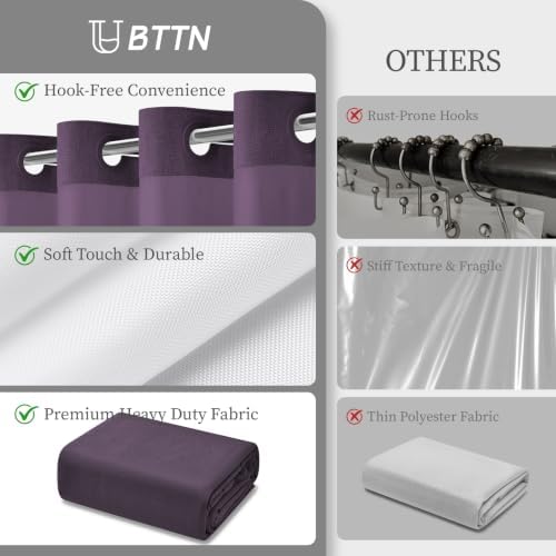 BTTN Purple Ringless Linen Textured Shower Curtain with Snap in Liner 72x75