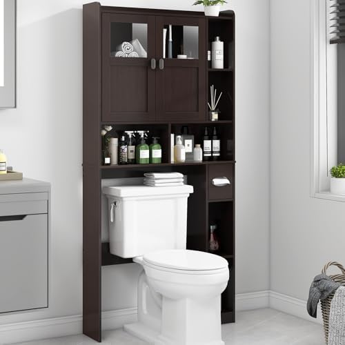 Vabches Over The Toilet Storage Cabinet with Doors and Shelves, Espresso