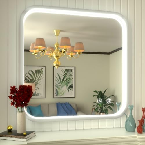 30"x30" Silver LED Bathroom Mirror with Lights,3000K/4500K/6000K