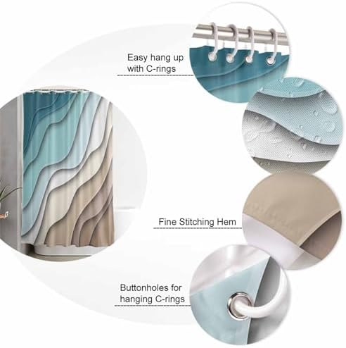 Shower Curtain Bathroom Set Teal Stripes Gradient Water Ripple Waterproof Shower Curtains with Grommets Hooks Brown Abstract Geometric Modern Art Privacy Bath Curtain for Bathtub Decor 72x78in