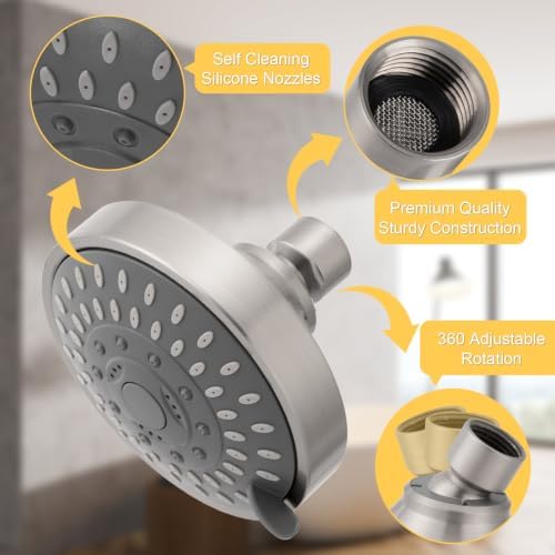 AISOSO High Pressure Rain Shower Head 2PCS 5 Modes 4.1 Inch Brushed Nickel