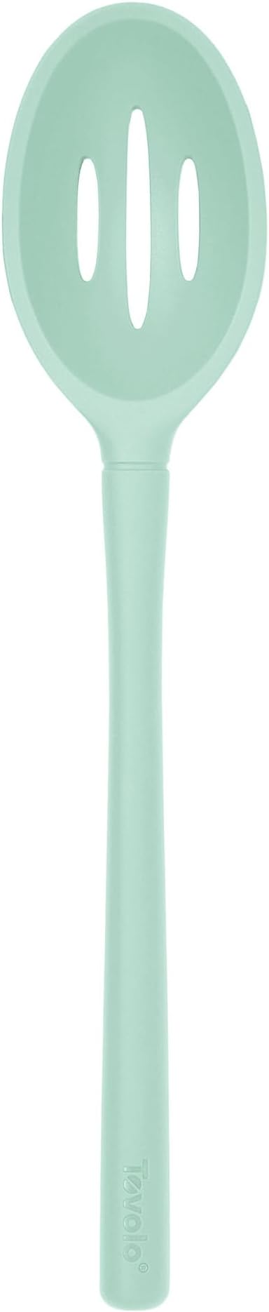 Tovolo Flex Core Silicone Slotted Deep Spoon for Cooking Mixing Baking, Dishwasher Safe BPA Free All Silicone Kitchen Utensil Heat Resistant Nonstick Safe Slotted Serving Spoon, Aqua Seafoam Green