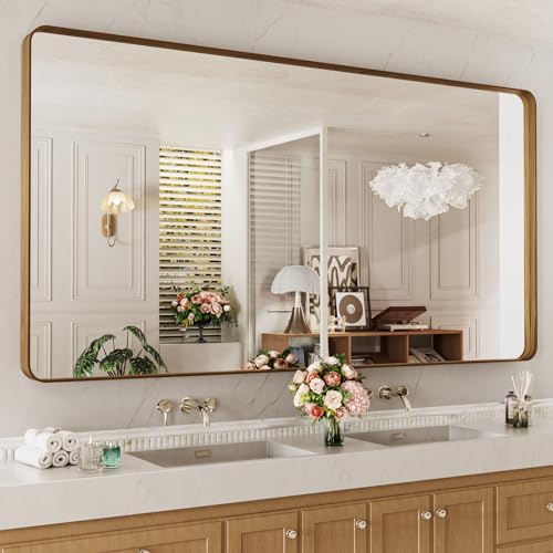 LOAAO 72X36 Inch Bathroom Mirror with Wood Grain Colored Metal Frame