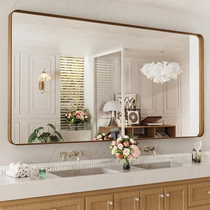 LOAAO 72X36 Inch Bathroom Mirror with Wood Grain Colored Metal Frame