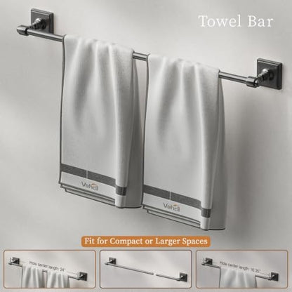 VEHCIL Matte Black Bathroom Towel Bar Set, 5 Piece Bathroom Hardware Accessory Set, SUS304 Stainless Steel 24" Towel Rack Holder Set for Bathroom, Wall Mounted