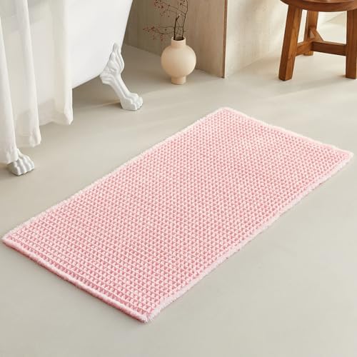 TYUU Waffle Bath Mat, Cute Bathroom Rugs Non Slip, 48x24 Light Peachy Pink