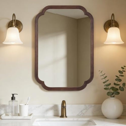 WallBeyond 22" x 30" Wood Mirror Rounded Corner Arch Wall Mirror with Wood Frame for Entryway, Living Room or Bedroom Home Decor [22" x 30" Walnut Color]