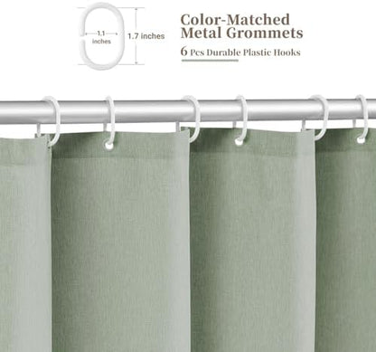 BTTN Stall Boho Scalloped Linen Textured Shower Curtain, 36x72, Sage Green