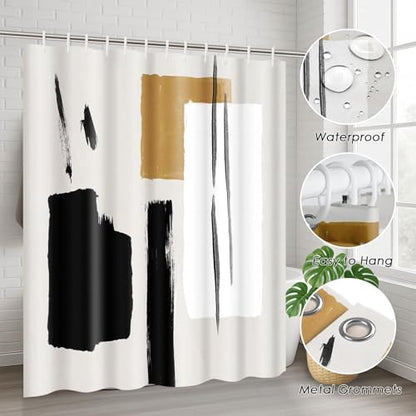 Bathroom Sets with Shower Curtain and Rugs, Boho 4 Pcs, Geometric