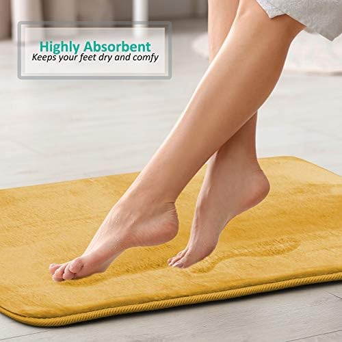 Clara Clark 2 Piece Bathroom Rugs Bath Mat Set, Velvet Memory Foam Bath Mats for Bathroom - Non-Slip, PVC Backing Bath Rugs, Washable - Dries Quickly, Gold