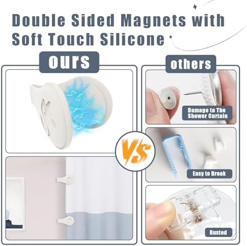 Magnetic Silicone Shower Curtain Clips for Liner 6 Packs (White)