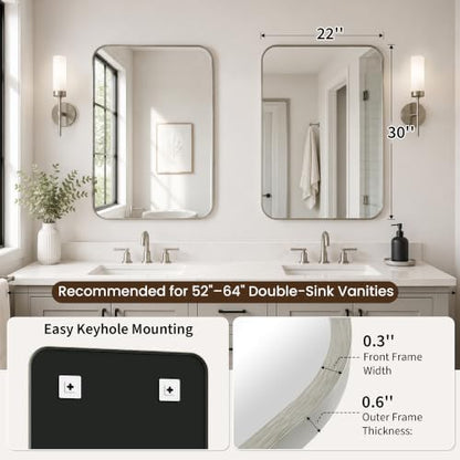 2-Pack 22x30 Inch Brushed Nickel Rounded Rectangle Vanity Mirrors